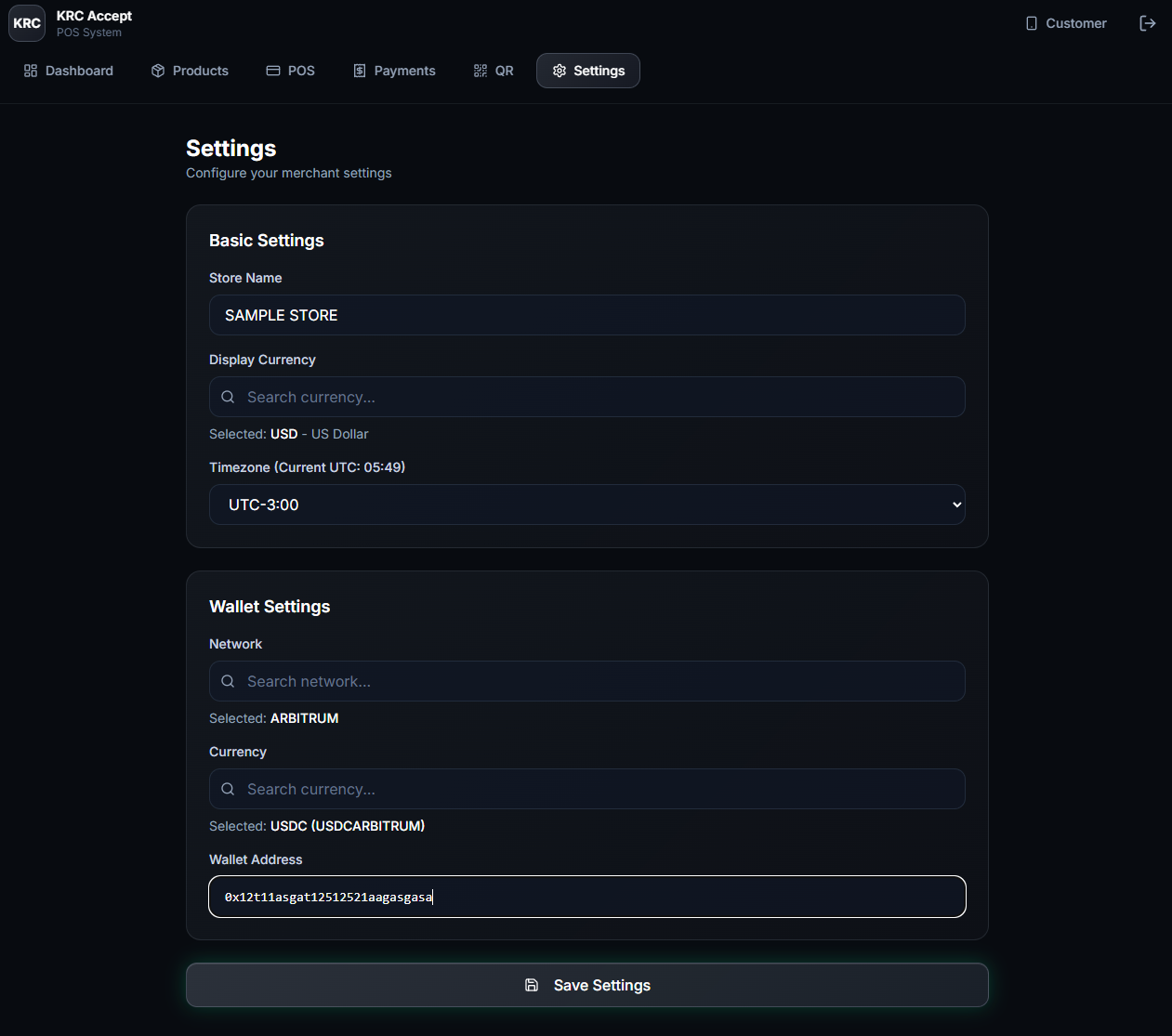 Wallet settings configuration